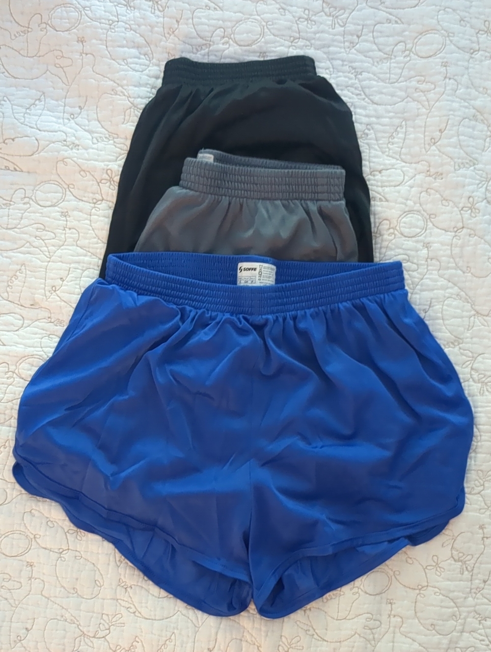 Soffe Women’s Athletic Shorts 3-Pack — Blue, Gray, Black